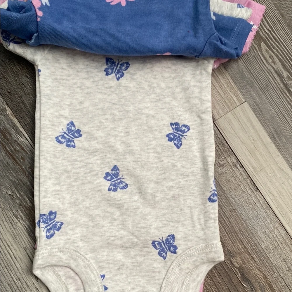 Set of 3 Carter's Blue and Pink Floral Bodysuit Set